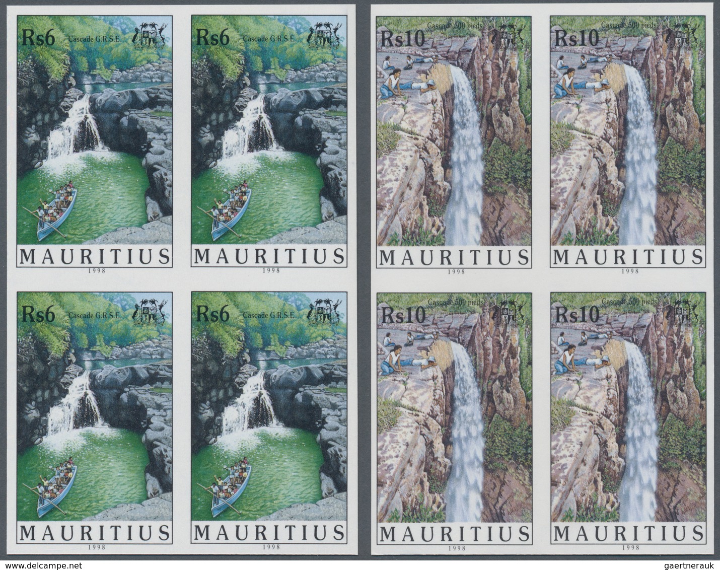 Thematik: Wasserfälle / Waterfalls: 1998, Mauritius. Complete Set "Waterfalls" In IMPERFORATE Blocks - Sin Clasificación