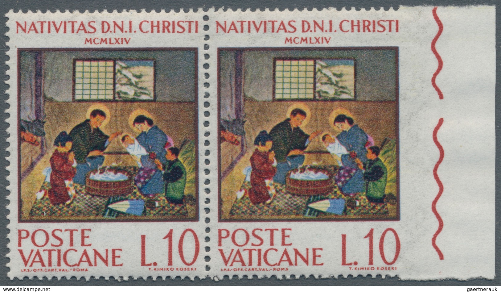 Thematik: Weihnachten / Christmas: 1964, Vatikan, 10 L "Christmas", Horizontal Pair, Right Stamp Wit - Weihnachten