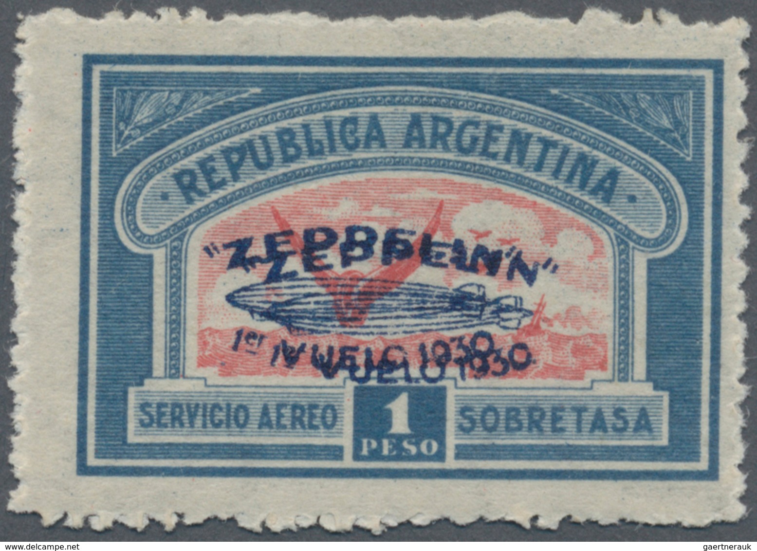 Thematik: Zeppelin / Zeppelin: 1930, Argentina. Air Post Stamp Of 1928, DOUBLE OVERPRINTED In Blue " - Zeppelines