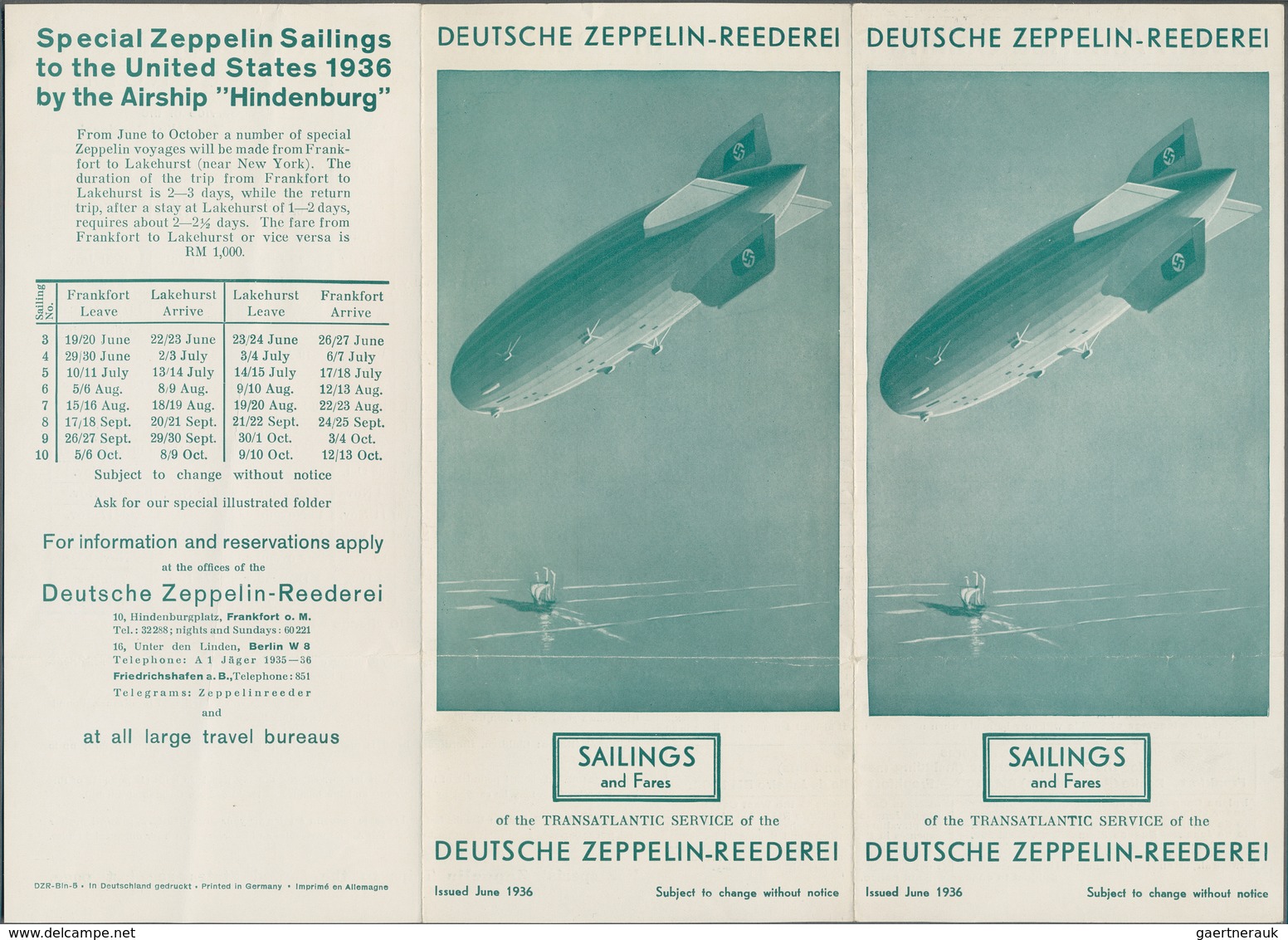 Thematik: Zeppelin / Zeppelin: 1936. Original Schedule Of All Hindenburg LZ129 Zeppelin Flights For - Zeppelins