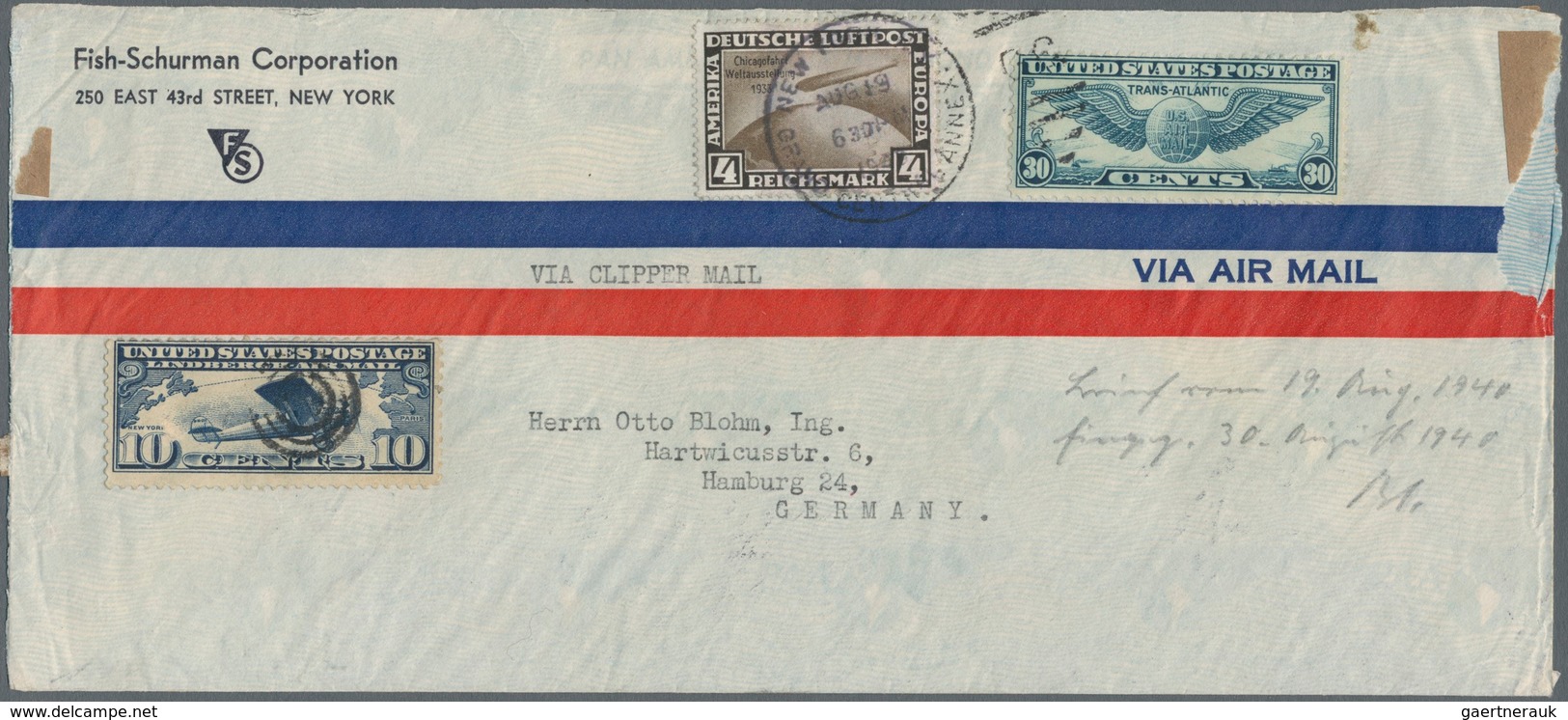 Thematik: Zeppelin / Zeppelin: 1940. Very Unusual, Original Airmail Cover Flown Via Clipper From New - Zeppelins