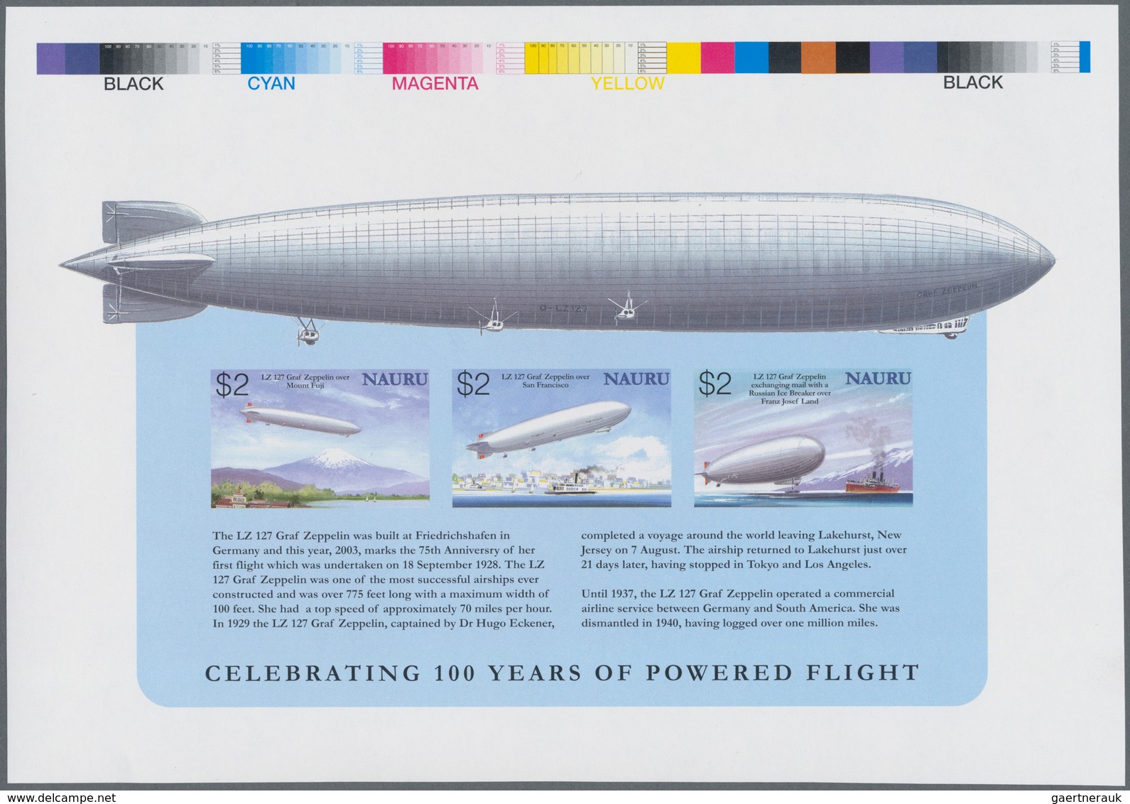 Thematik: Zeppelin / Zeppelin: 2003, NAURU: 100 Years Of Powered Flight (Zeppelin) Complete Set In A - Zeppelins