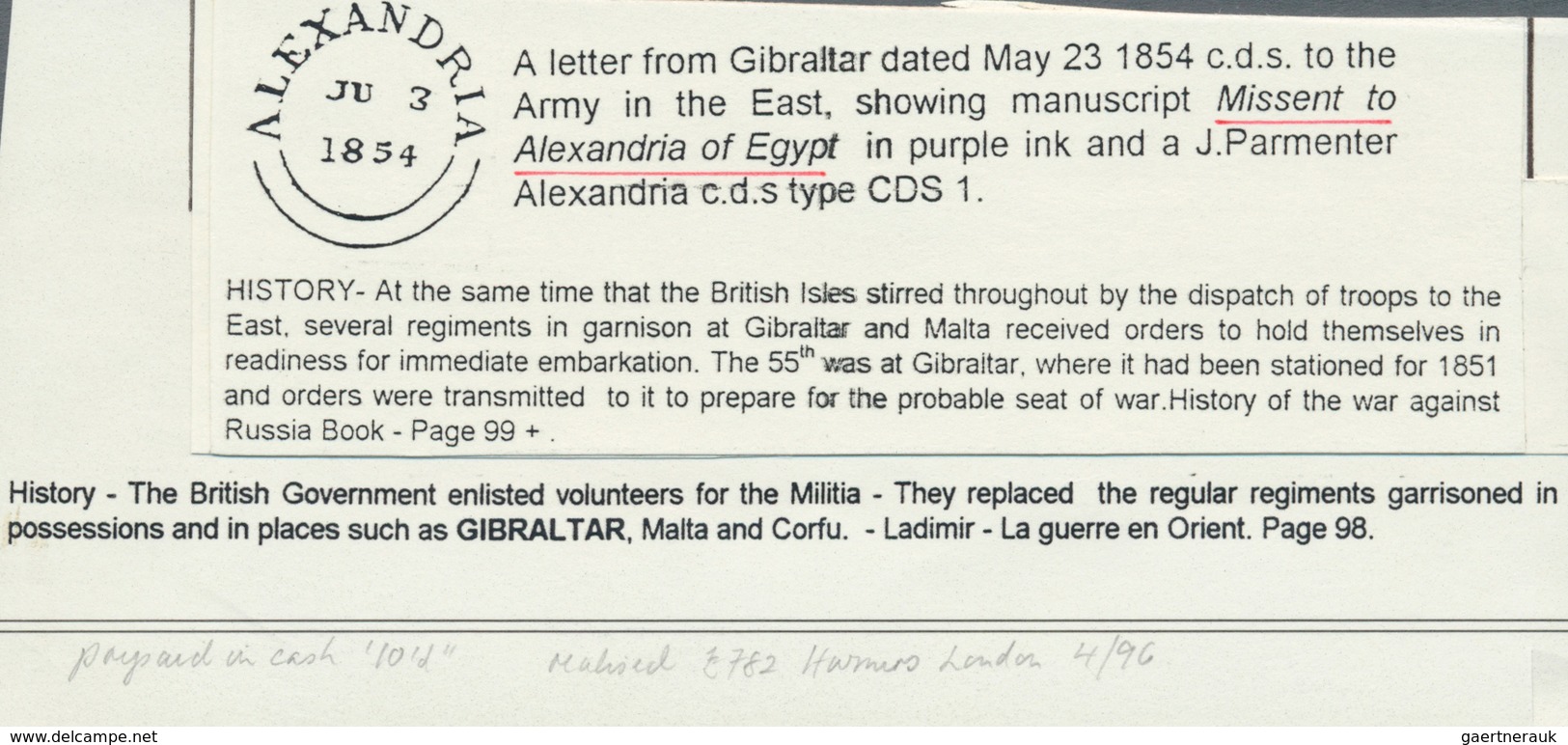 Ägypten: 1854, Folded Mourning Envelope From "GIBRALTAR 23/MAY/1854" Addressed To The "army In The E - 1866-1914 Khedivaat Egypte