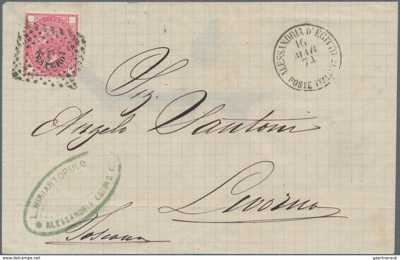 Ägypten: 1874, Italian P.O., 40c. Rose (corner Fault At Lower Right), Single Franking On Large Fragm - 1866-1914 Khedivato De Egipto