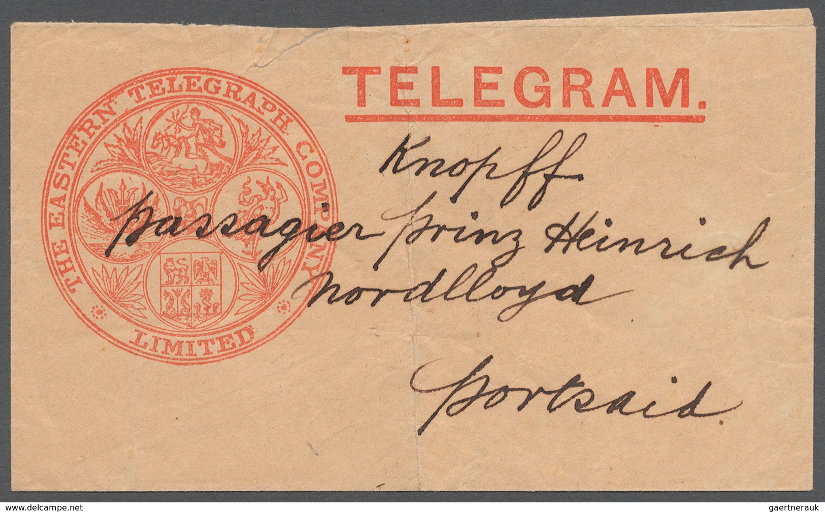Ägypten: 1898, Rare Shipping-telegram (form And Envelope) "The Eastern Telegraph Company - Port Said - 1866-1914 Khedivato De Egipto
