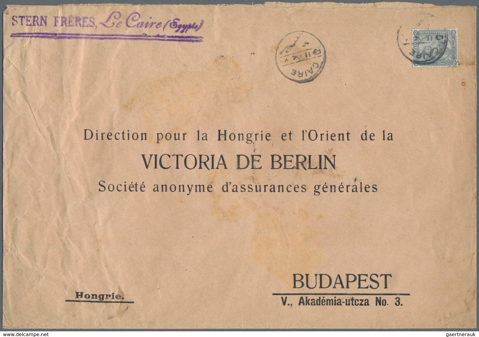 Ägypten: 1904 Printed Envelope Used From Cairo To Budapest, Franked By 5pi. Grey Tied By Cairo '13.I - 1866-1914 Khedivate Of Egypt