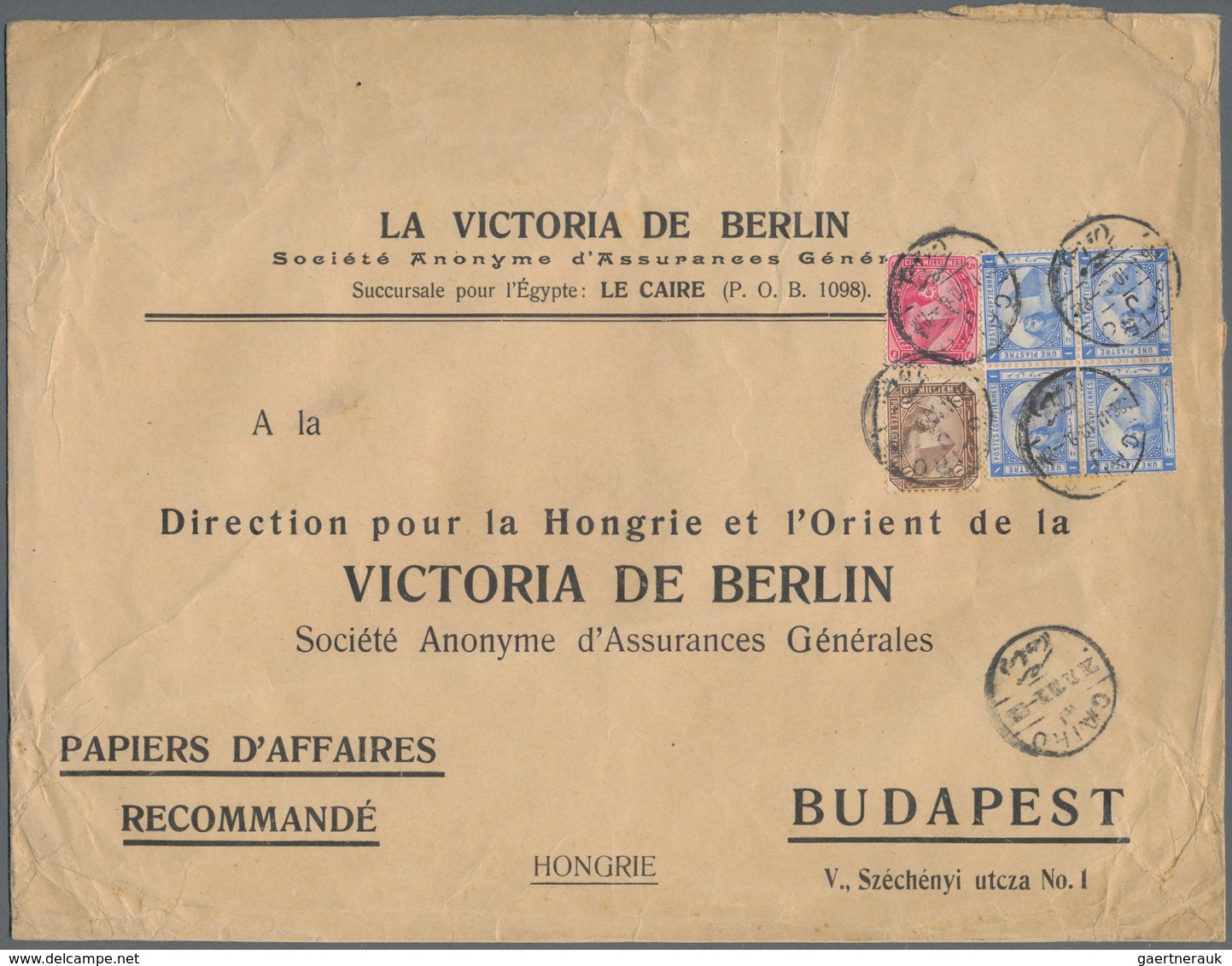 Ägypten: 1910 Printed "Papiers D'Affairs (Business Papers)" Envelope Used From Cairo To Budapest, Fr - 1866-1914 Khedivaat Egypte