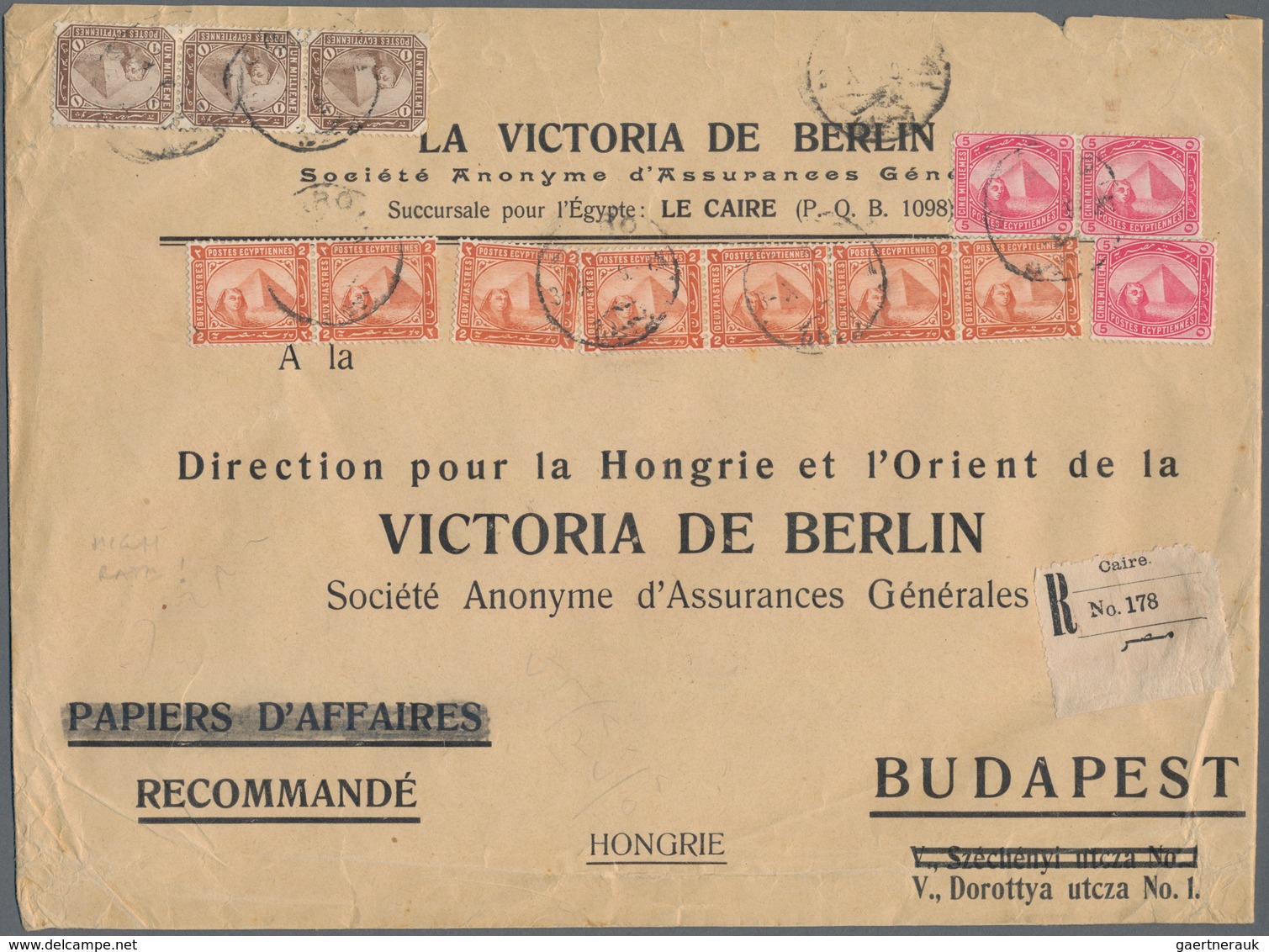 Ägypten: 1911 Printed Envelope Used Registered From Cairo To Budapest, Franked By 2pi. Orange-brown - 1866-1914 Khedivato De Egipto