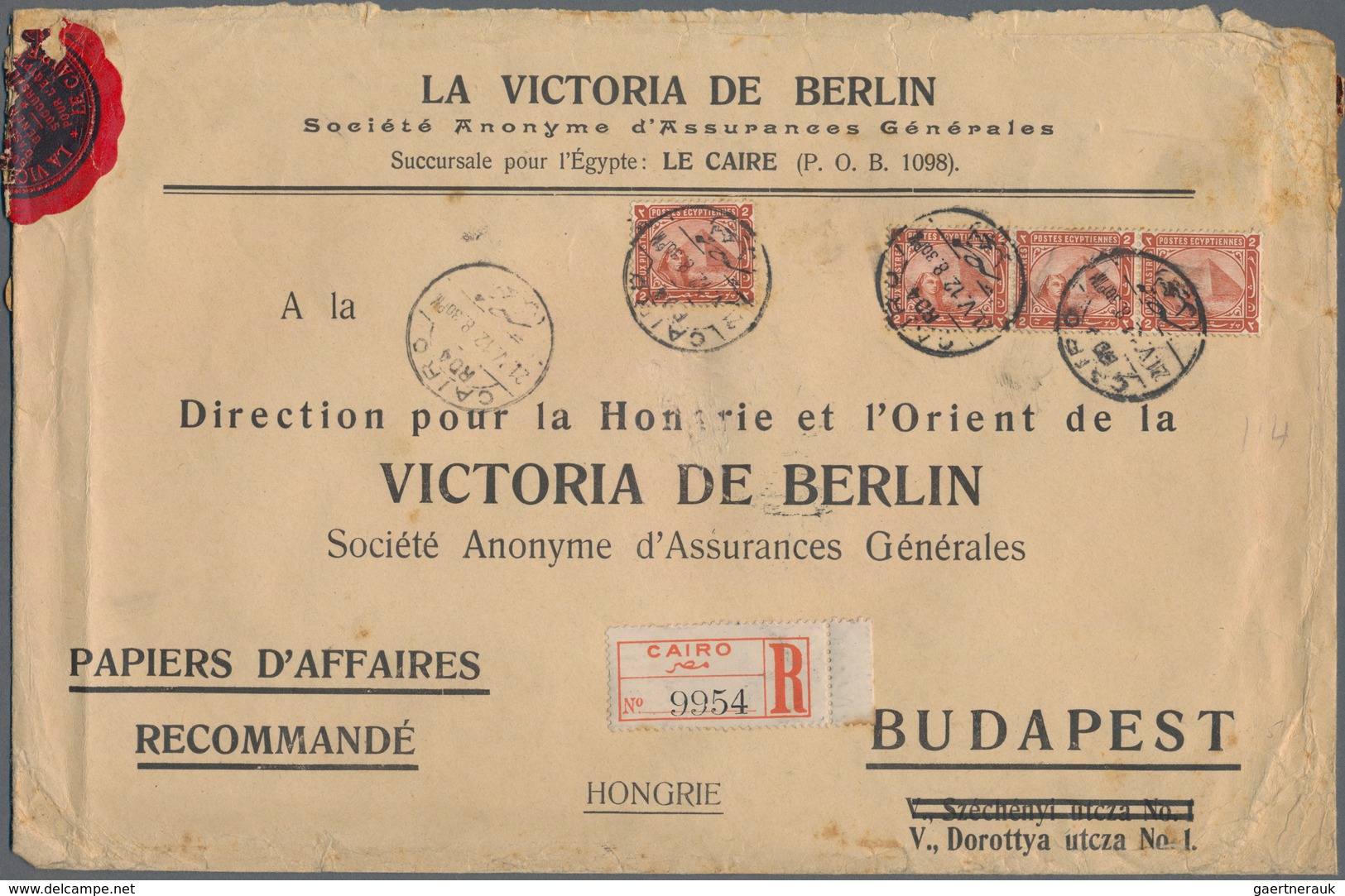 Ägypten: 1912 Printed "Papiers D'Affairs" Envelope Used Registered From Cairo To Budapest, Franked B - 1866-1914 Khedivate Of Egypt