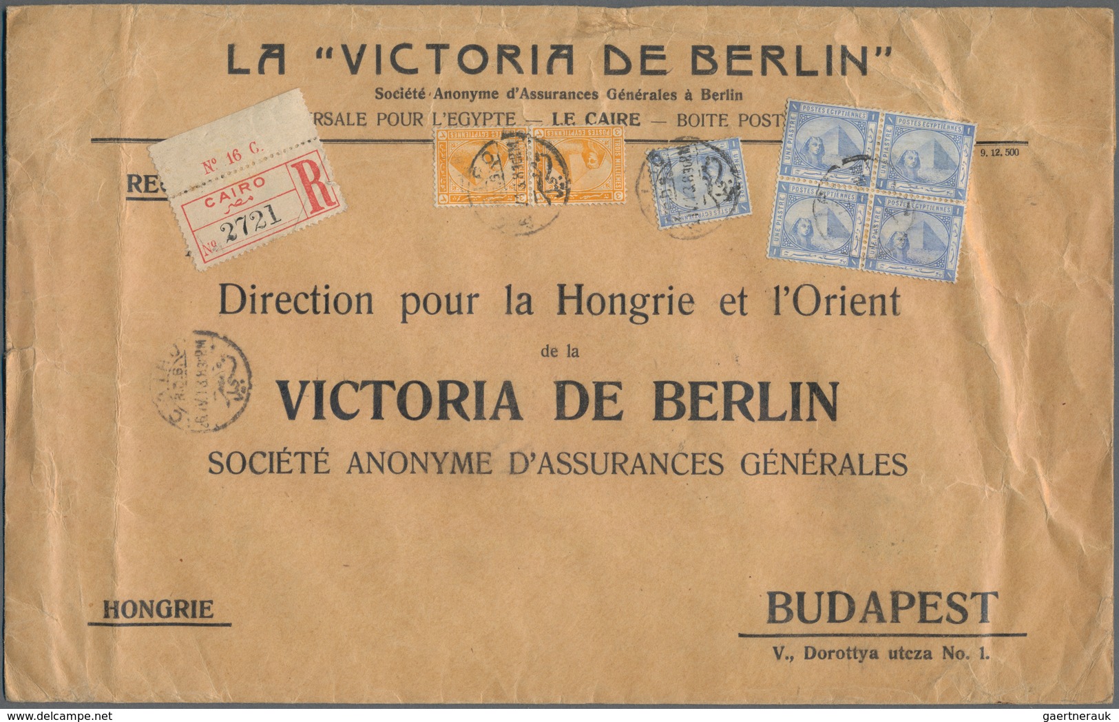 Ägypten: 1913 Printed Envelope Used Registered From Cairo To Budapest, Franked By 1pi. Ultramarine B - 1866-1914 Khedivaat Egypte