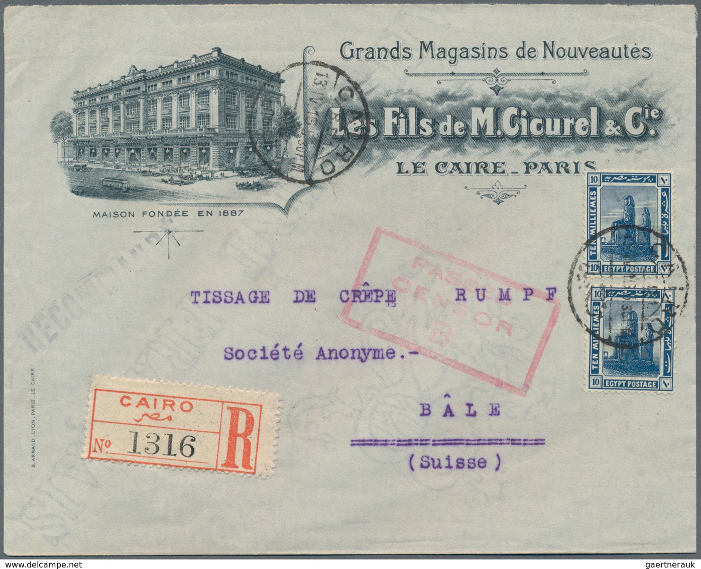 Ägypten: 1916-17, Two Illustrated Envelopes Sent Registered To Switzerland With WWI Censor Marks, I. - 1866-1914 Khedivate Of Egypt