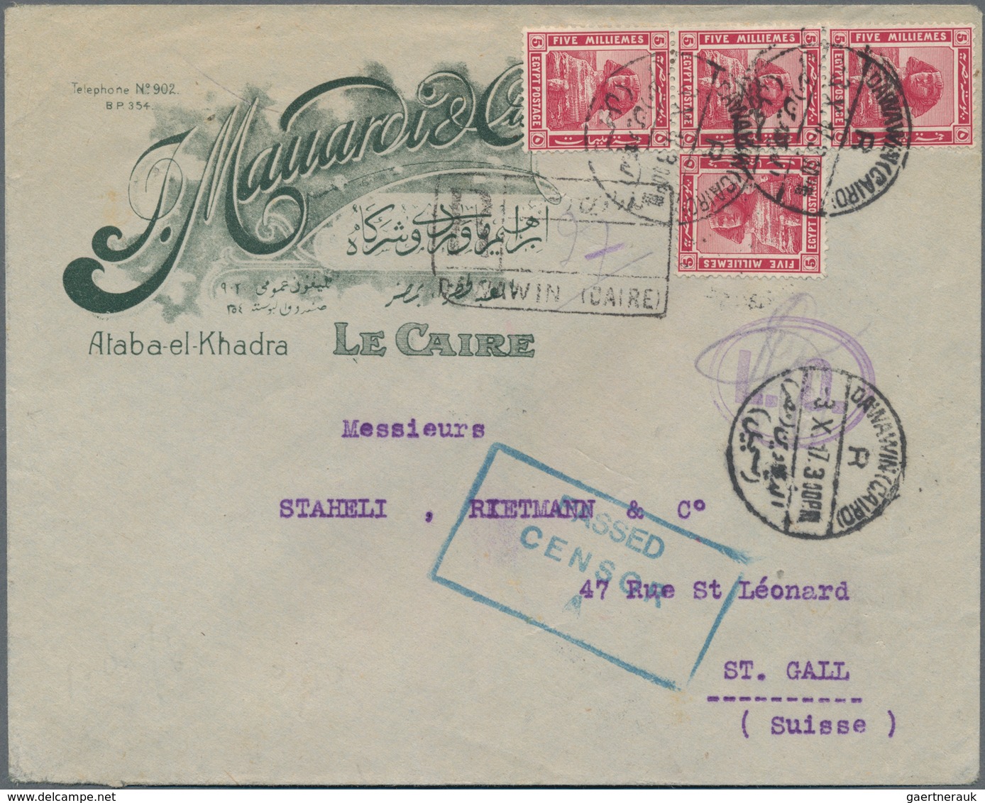 Ägypten: 1916-17, Two Illustrated Envelopes Sent Registered To Switzerland With WWI Censor Marks, I. - 1866-1914 Khedivato De Egipto