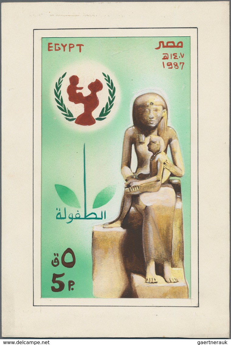 Ägypten: 1981/1987/1988: Three Hand-painted ESSAYS For Commemorative Stamps (unissued In That Design - 1866-1914 Khedivato De Egipto