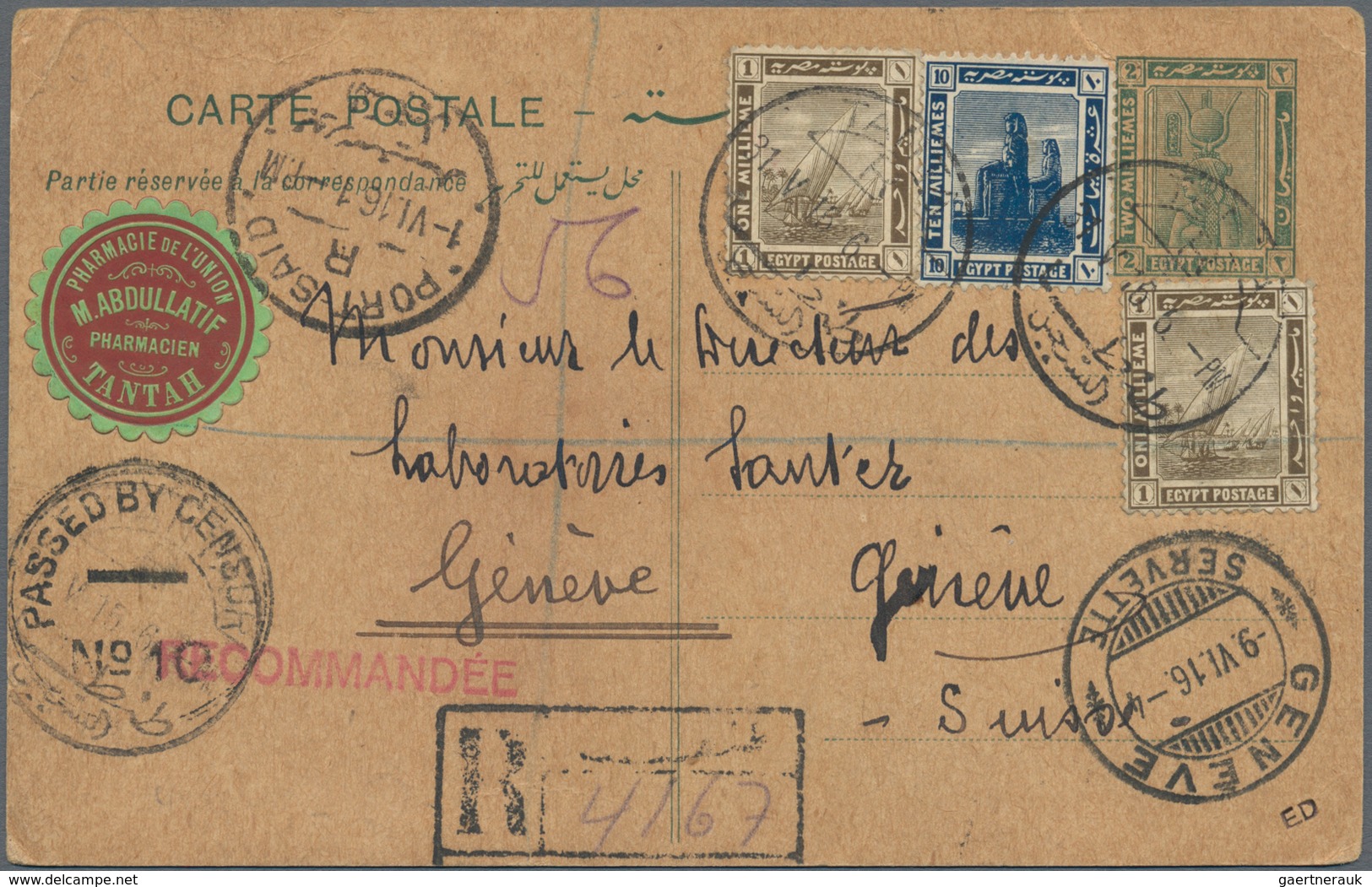 Ägypten - Ganzsachen: 1916, Stationery Card 2 M. Uprated 1 M. (2), 10 M. Canc. "TANTAH 31.5.16" Regi - Other & Unclassified