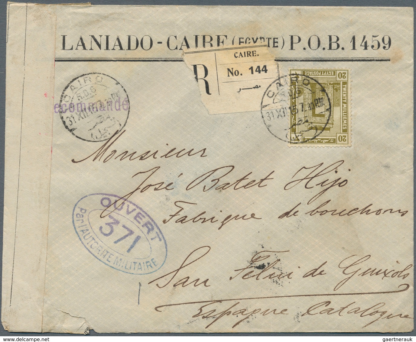 Ägypten - Stempel: 1915/16, Lot Of 7 Comercially Used R-Letters To Spain With Censor-stripes And Cen - Other & Unclassified