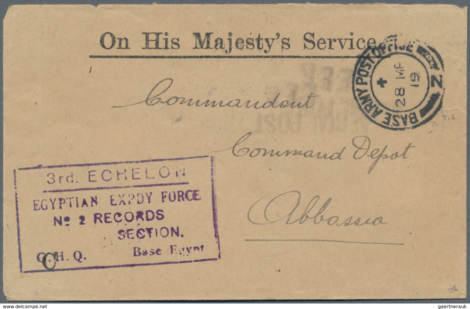 Ägypten - Flugpost: 1919 Pioneer E.E.F. Emergency Flight: Official Cover To Abbassia (Cairo) Bearing - Other & Unclassified