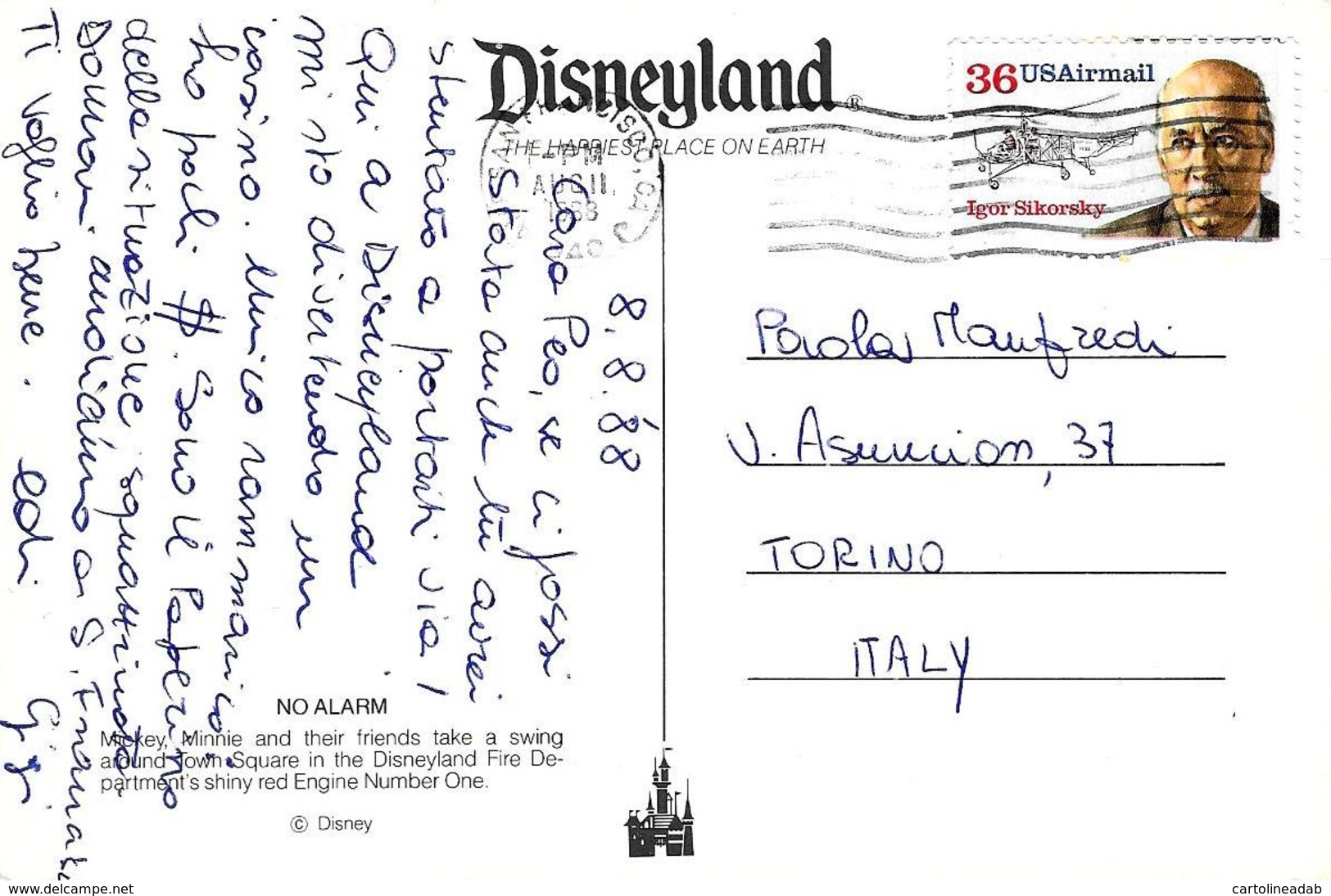 [MD3488] CPM - DISNEYLAND - NO ALARM - MICKEY MINNIE E I SUI AMICI - Viaggiata 1988 - Disneyland