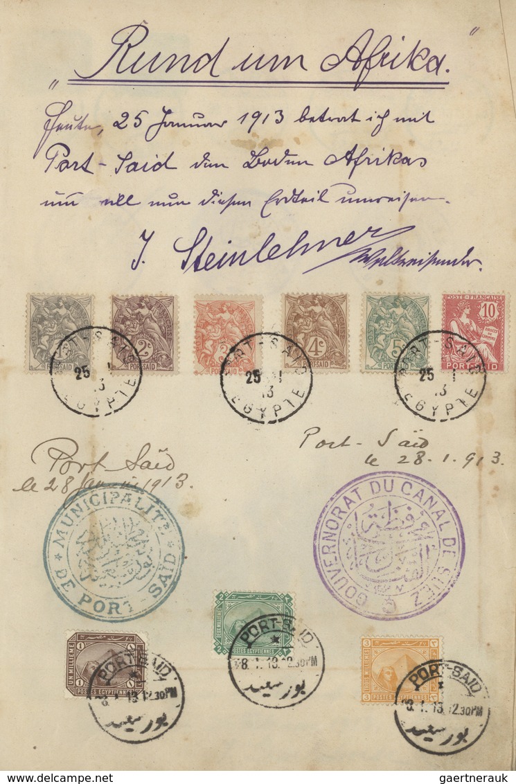 Ägypten - Besonderheiten: 1913, 25 Jan - 4 Aug, PHILATELIC TRAVEL DIARY "AFRICA ROUND TRIP" Of Mr Jo - Other & Unclassified