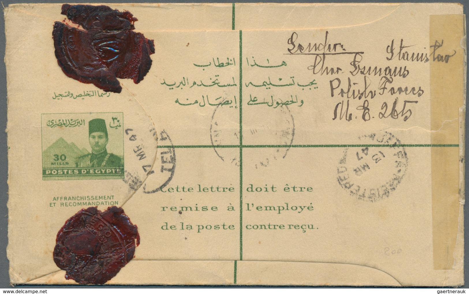 Ägypten - Besonderheiten: 1947, Egyptian Registered 30 M Stationery Envelope With Additional British - Other & Unclassified