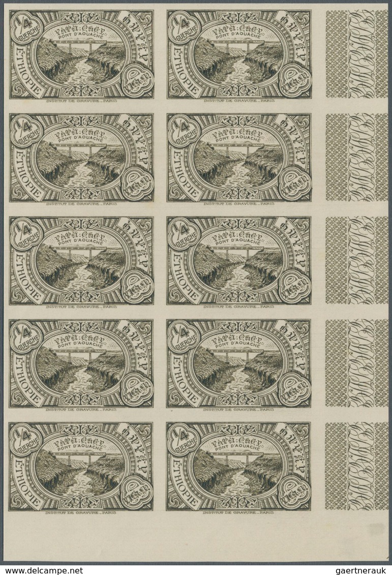 Äthiopien: 1931, Railway Bridge Over Hawasch ¼g. Olive-brown IMPERFORATE Block Of Ten From Lower Rig - Äthiopien