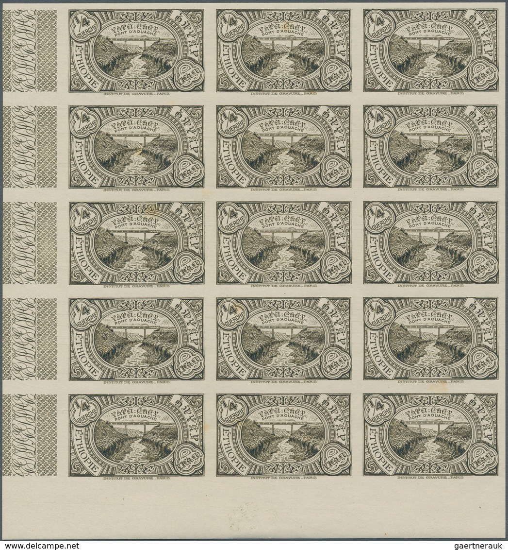 Äthiopien: 1931, Definitives ¼g. Olive-brown, Imperforate Marginal Block Of 15 From The Lower Left C - Ethiopia