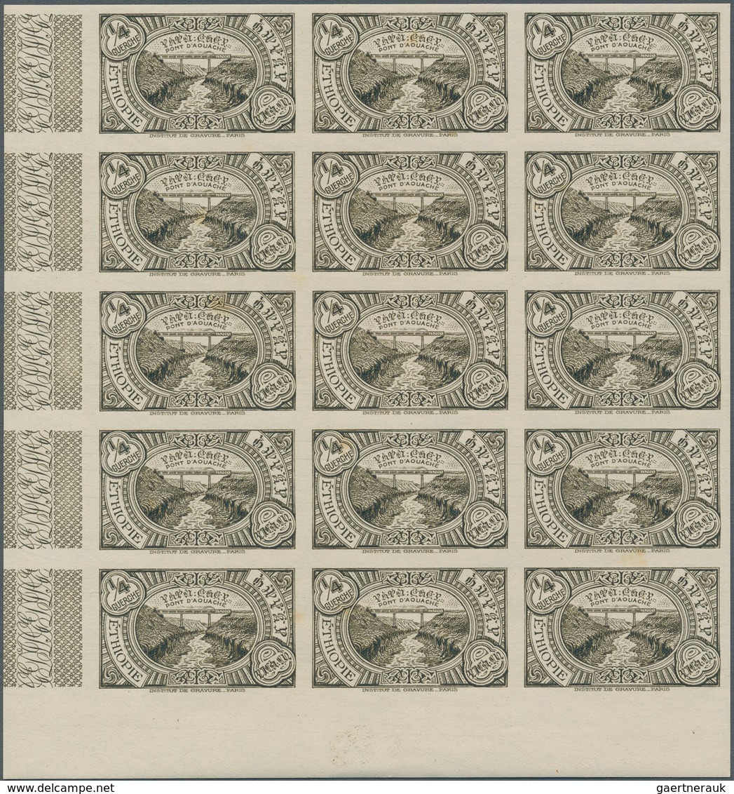 Äthiopien: 1931, Definitives ¼g. Olive-brown, Imperforate Marginal Block Of 15 From The Lower Left C - Ethiopië