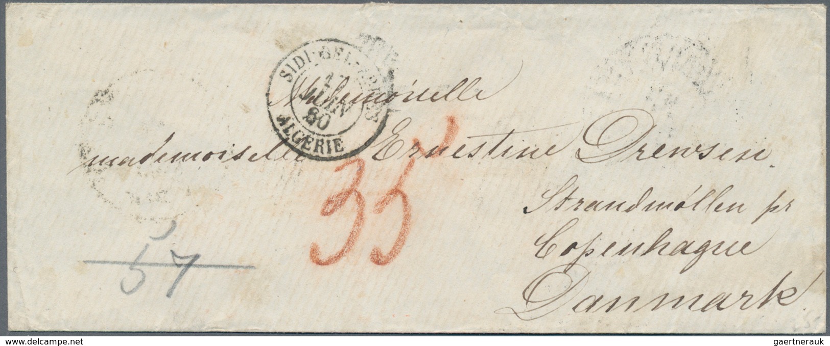 Algerien: 1860, Stampless Cover From SIDI-BEL-ABBES, 17.JUIN 60, Sent Via Transit "Marseille A Lyon" - Covers & Documents