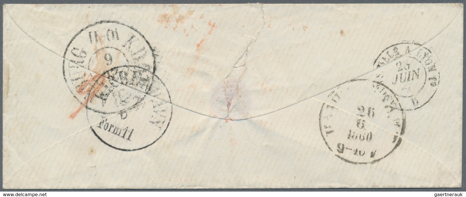 Algerien: 1860, Stampless Cover From SIDI-BEL-ABBES, 17.JUIN 60, Sent Via Transit "Marseille A Lyon" - Covers & Documents