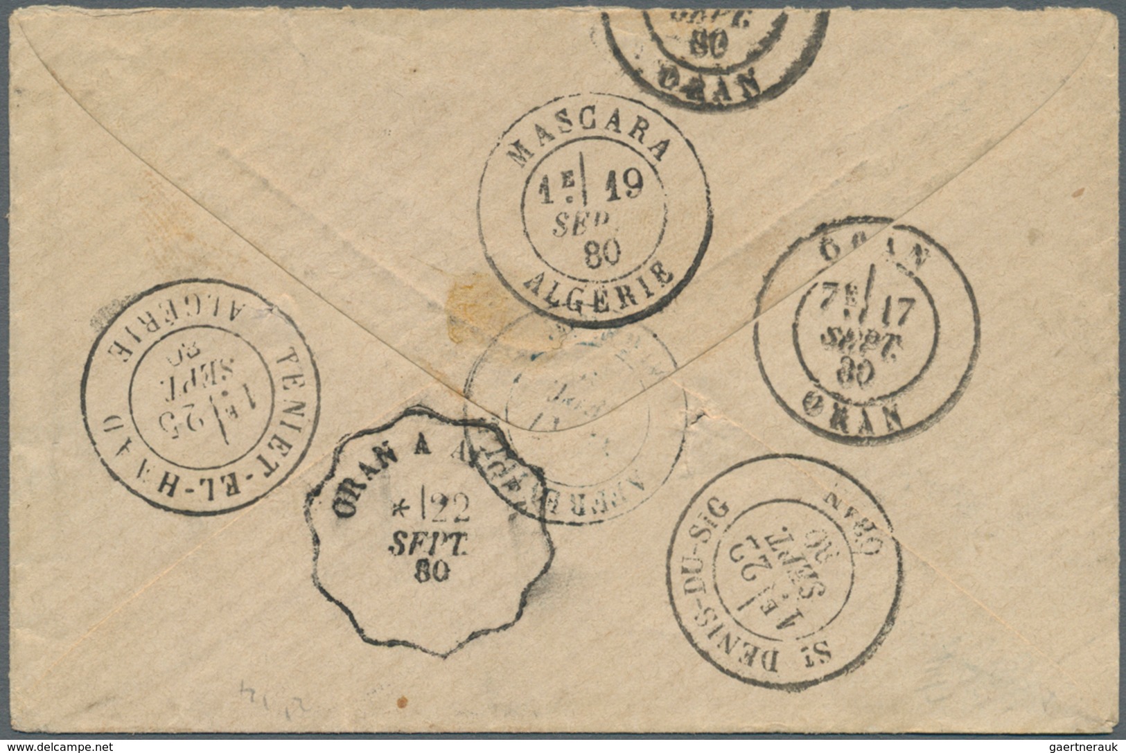 Algerien: 1880. Stampless Envelope To French Army Officer Cancelled By Teniet-EI-Haad Double Ring Ch - Covers & Documents