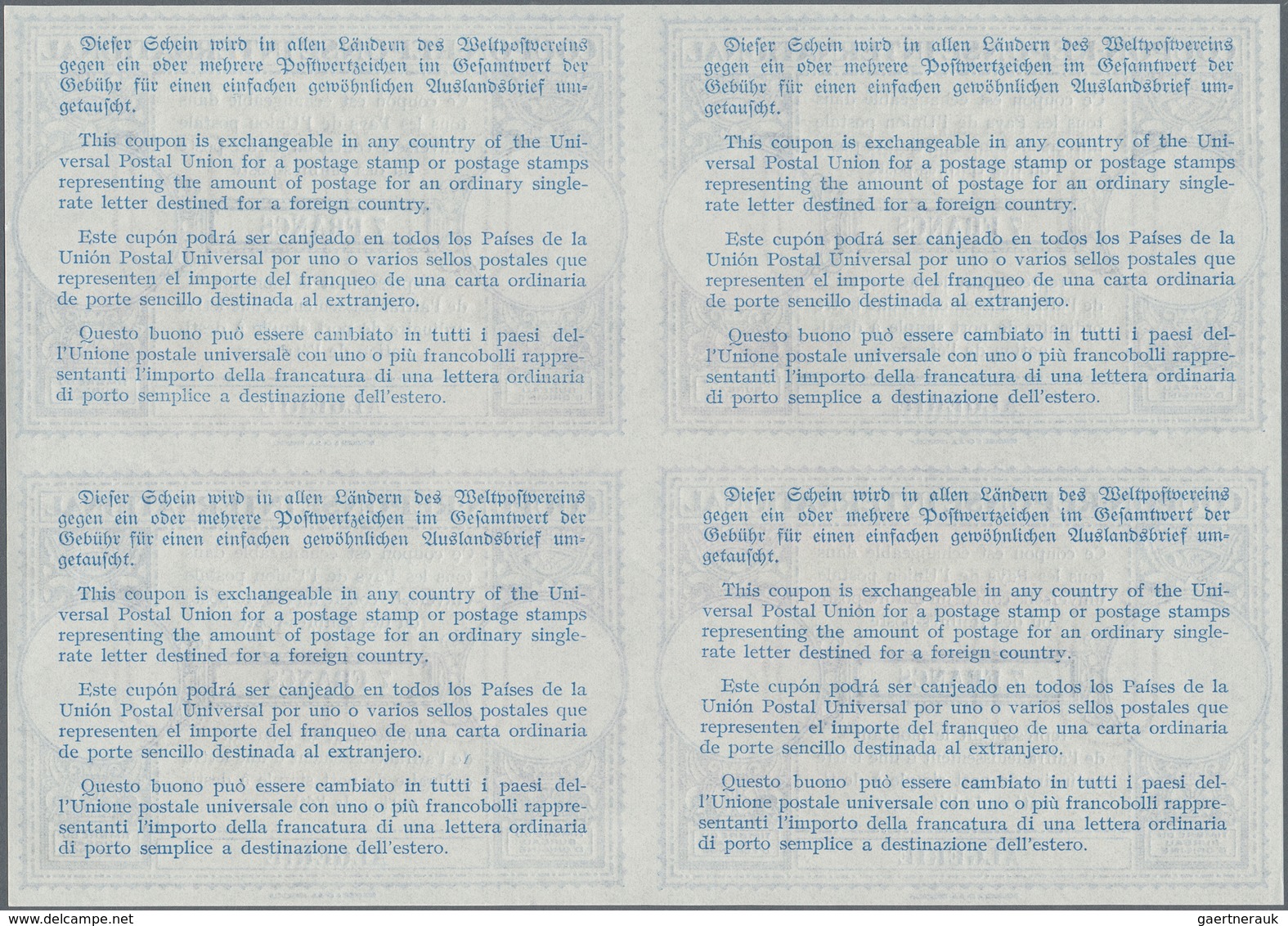 Algerien: 1940s (approx). International Reply Coupon 7 Francs (London Type) In An Unused Block Of 4. - Brieven En Documenten