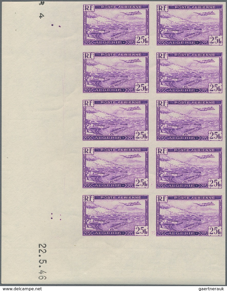 Algerien: 1946, Airmails, 5fr.-40fr., Complete Set In Imperforate Marginal Blocks Of Ten From The Co - Brieven En Documenten