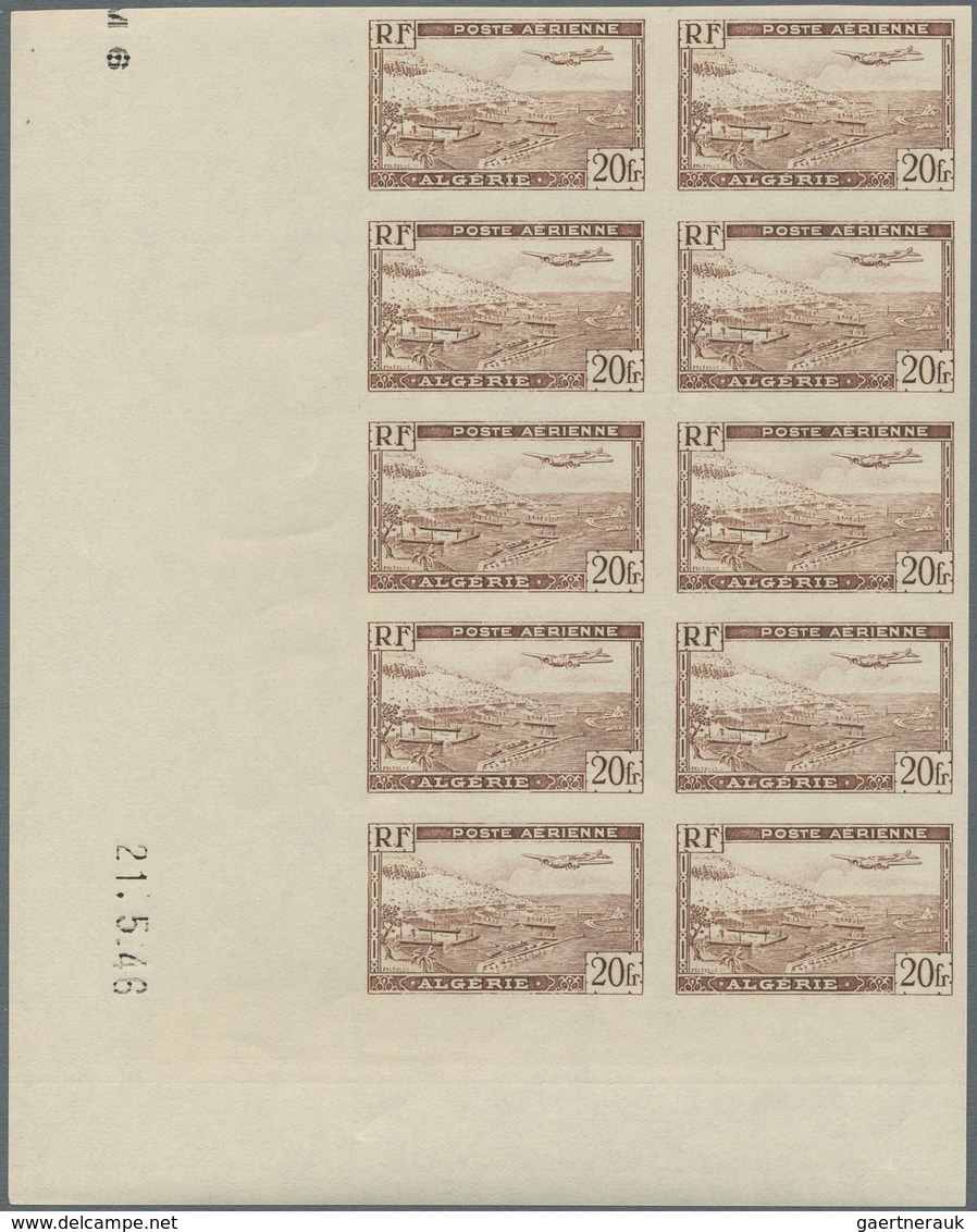 Algerien: 1946, Airmails, 5fr.-40fr., complete set in imperforate marginal blocks of ten from the co