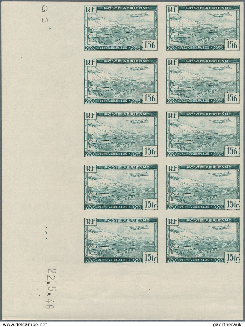 Algerien: 1946, Airmails, 5fr.-40fr., complete set in imperforate marginal blocks of ten from the co