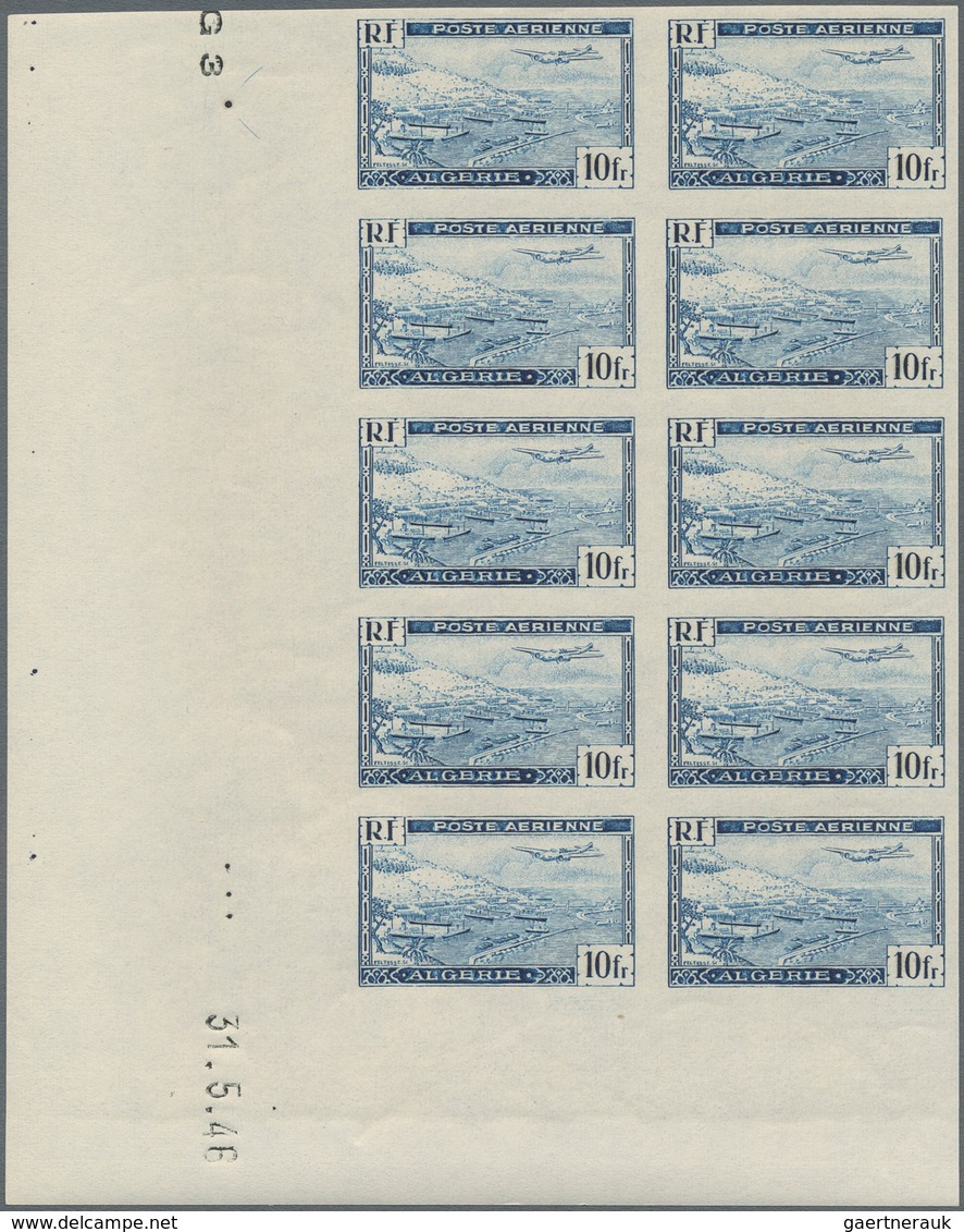 Algerien: 1946, Airmails, 5fr.-40fr., complete set in imperforate marginal blocks of ten from the co