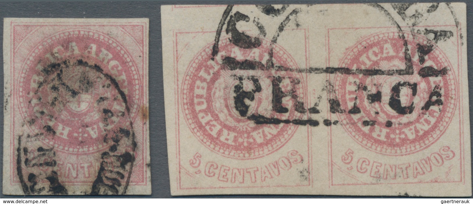 Argentinien: 1862 5c. Red-rose, With Accent, Used And Cancelled By Rare "VILLA NUEVA/FRANCA" Oval H/ - Other & Unclassified