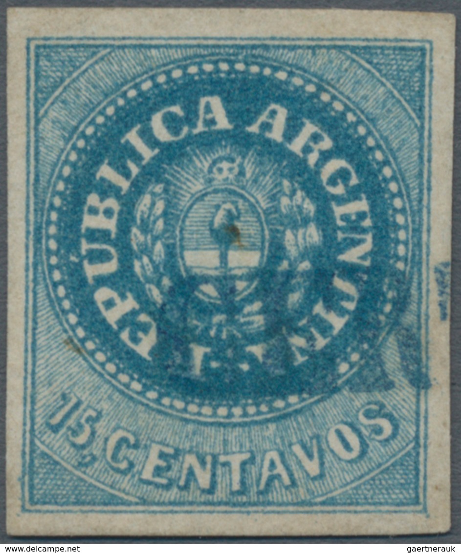 Argentinien: 1862 15c. Blue, With Accent, Used And Cancelled By Blue Straight-liner "CERT(IFICADO)" - Other & Unclassified