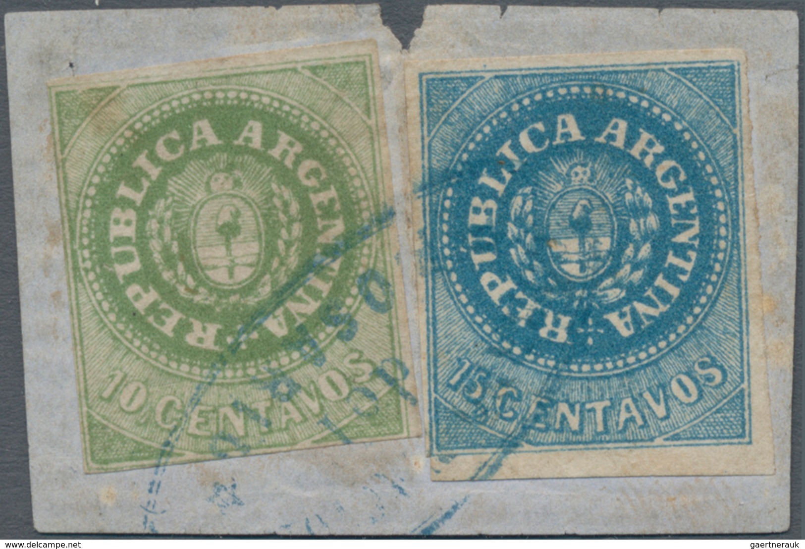 Argentinien: 1862 15c. Blue, With Accent, Used In Combination With 5c. Yellow-green, No Accent, On S - Other & Unclassified