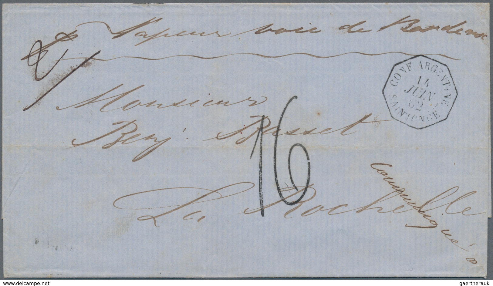 Argentinien: 1862, "CONF.ARGENTINE SAINTONGE" French Octagon Cancel And Tax 16 Dec. An Folded Letter - Other & Unclassified