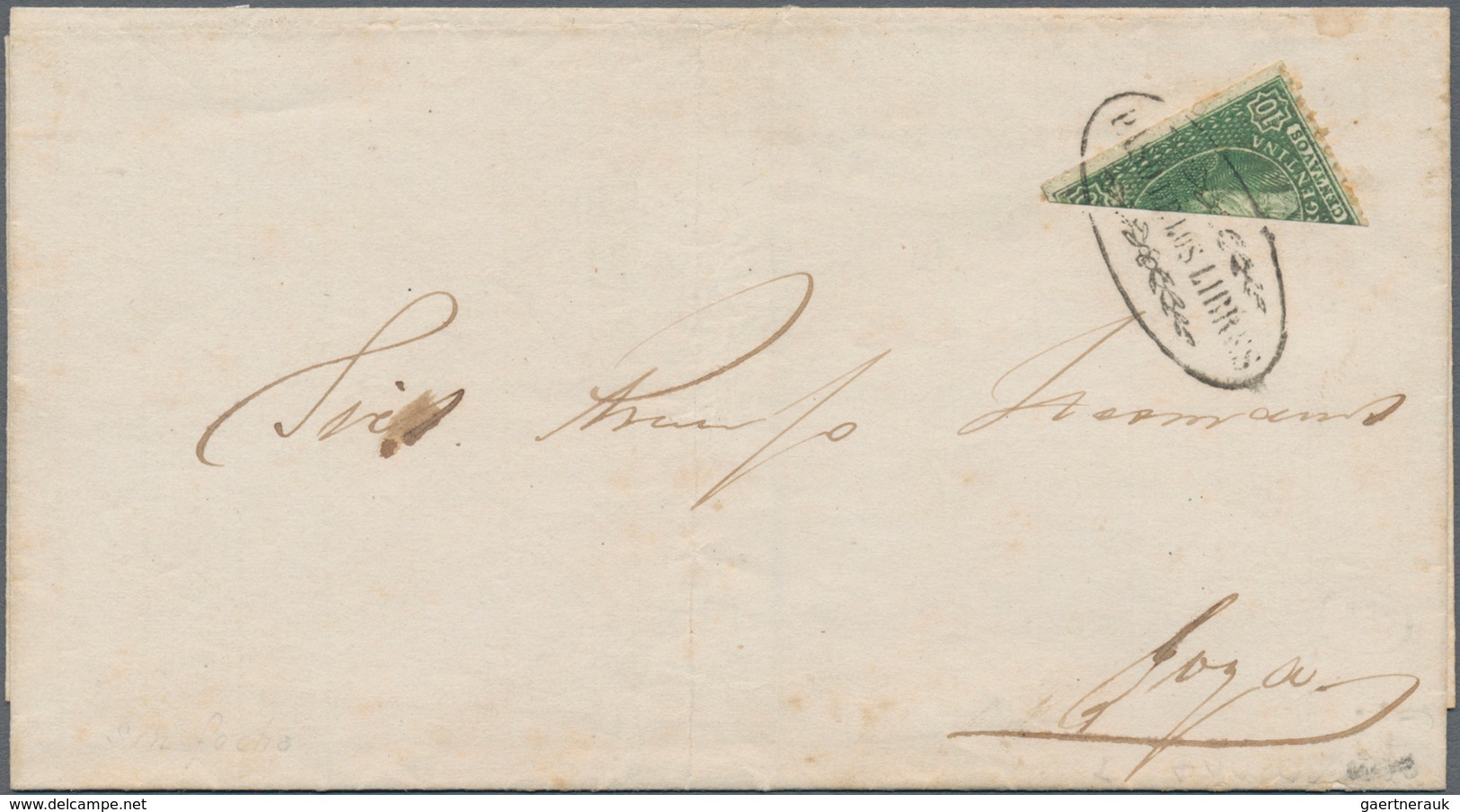 Argentinien: 1864 'Rivadavia' 10c. Green, Clear Impression, Used BISECTED On Folded Cover From Paso - Other & Unclassified