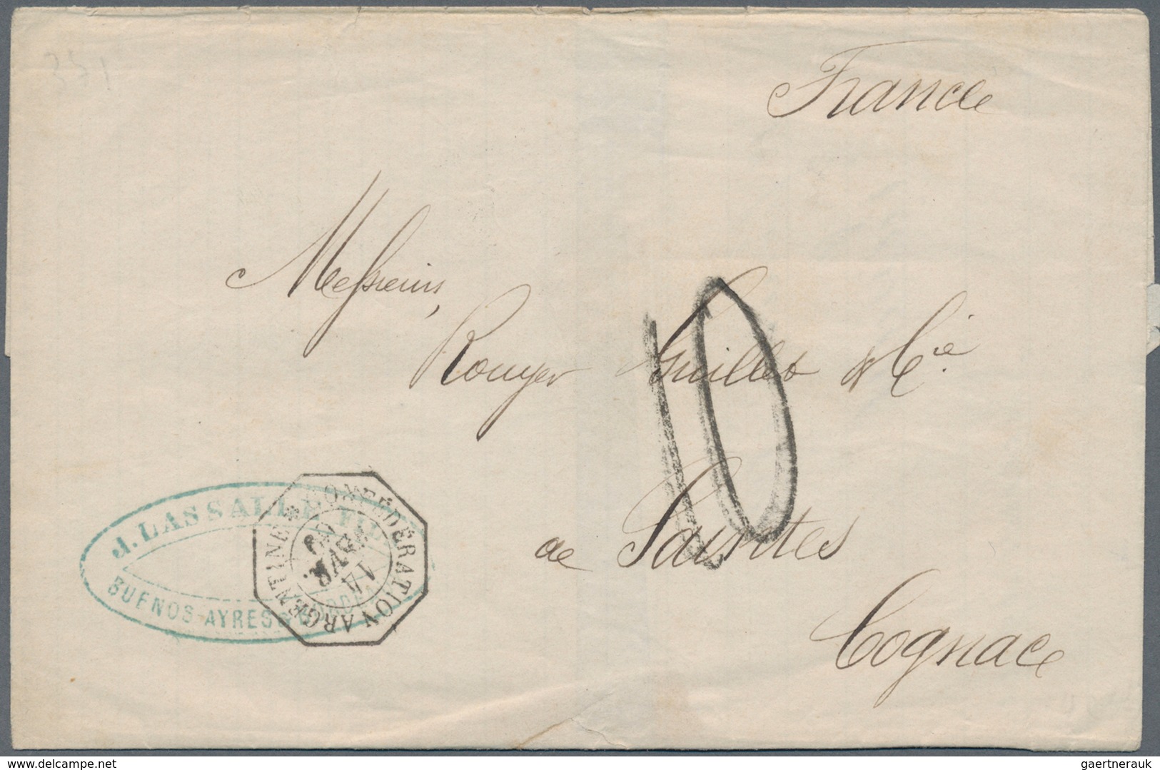 Argentinien: 1869, "CONFEDERATION ARGENTINE" French Octagon Cancel And Handwritten Tax "10" On Folde - Other & Unclassified