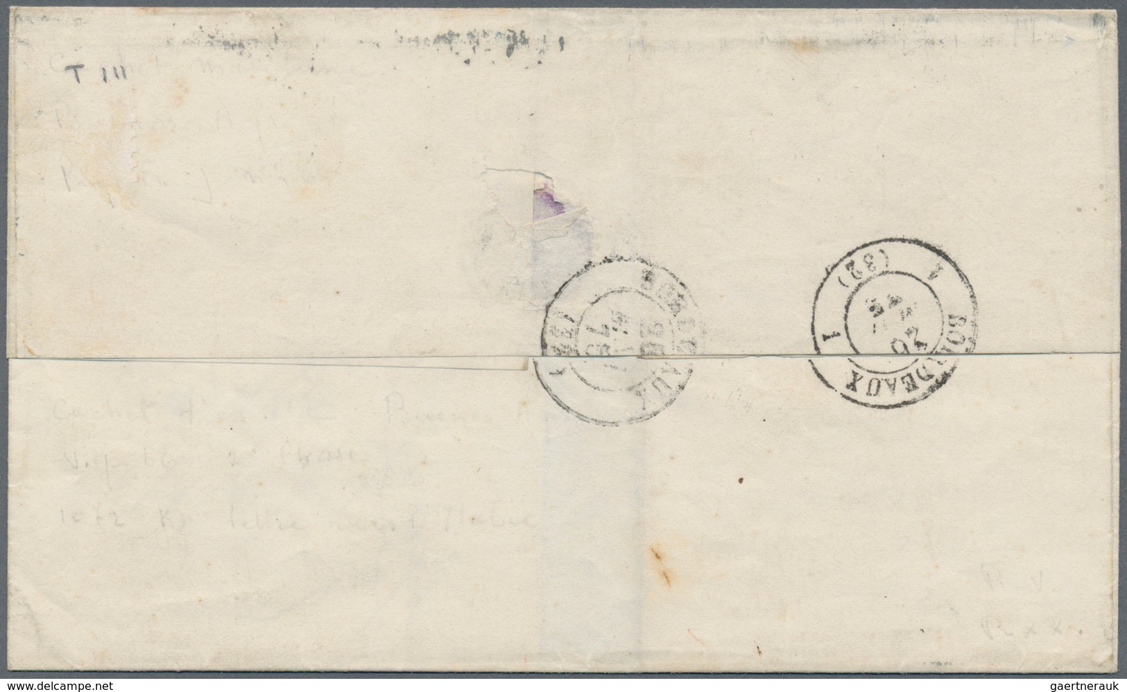 Argentinien: 1875, 5 C. Vermillion Horizontal Pair Tied By Double Circle Cancel Of Buenos Aires To B - Other & Unclassified