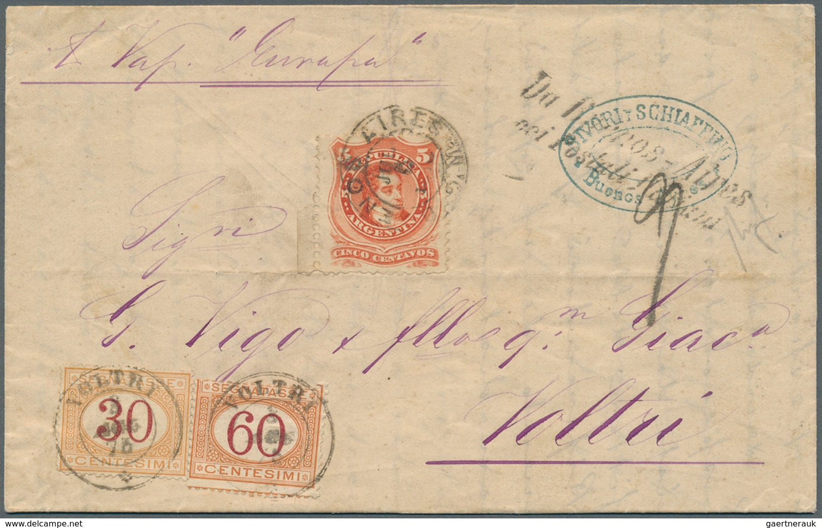 Argentinien: 1875 Entire Letter From Buenos Aires To Voltri, Italy Per Steamer "Europa" And Via Geno - Altri & Non Classificati