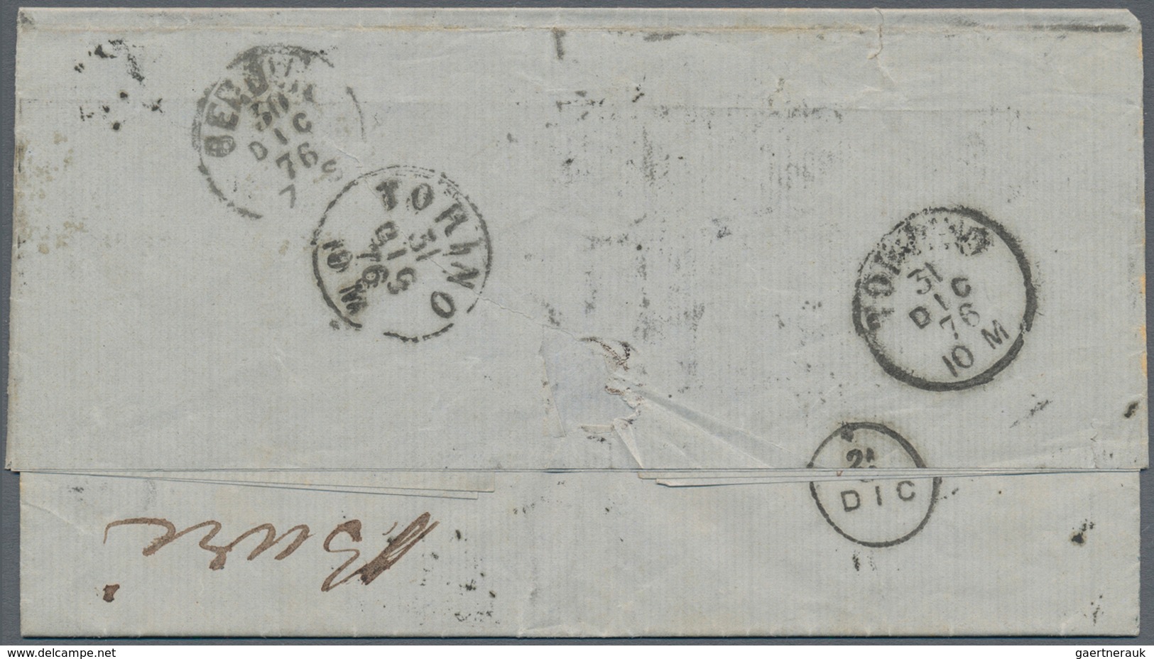 Argentinien: 1876 Cover From Buenos Aires To Torino, Italy Via Genoa By S/s "Sud America", Franked B - Other & Unclassified