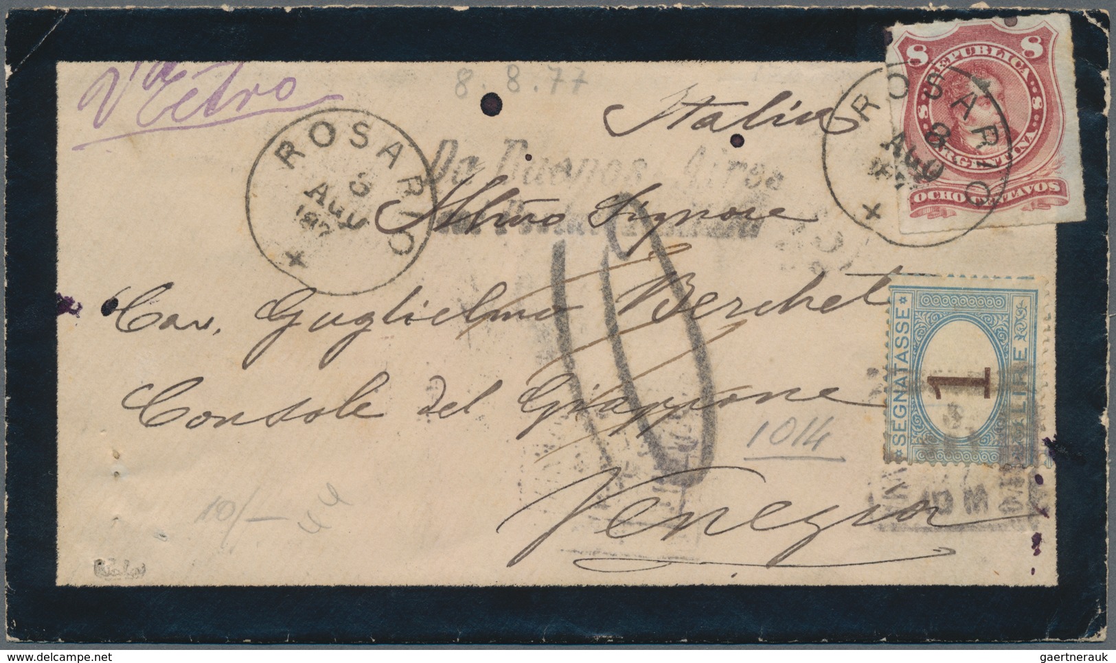 Argentinien: 1877 Mourning Cover Sent From The Italian Consulate In Rosario To The Japanese Consul I - Other & Unclassified