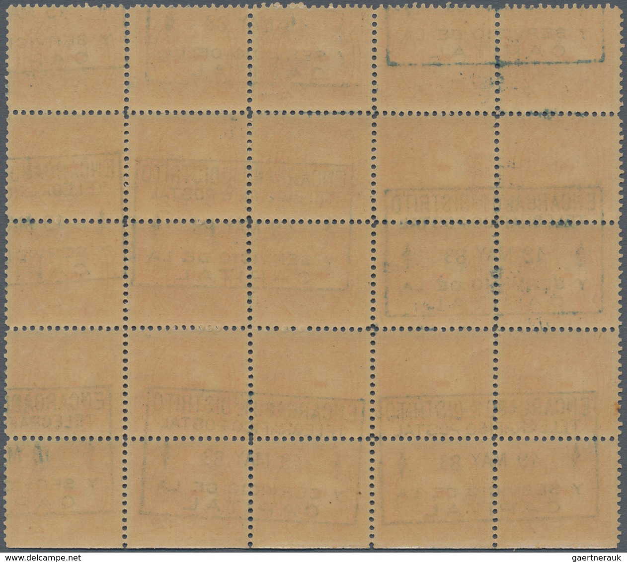 Argentinien: 1882 1c. Red Block Of 25, Perf 12, Cancelled-to-order By Rect. Framed 'Postal Telegraph - Otros & Sin Clasificación