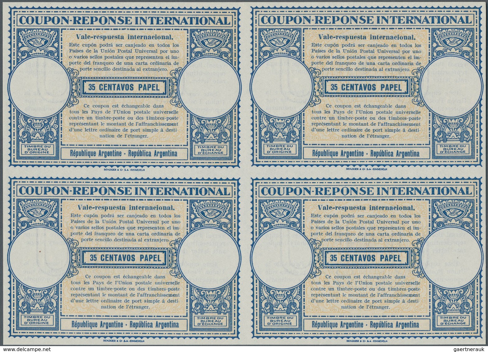 Argentinien - Ganzsachen: 1947. International Reply Coupon 35 Centavos Papel (London Type) In An Unu - Enteros Postales