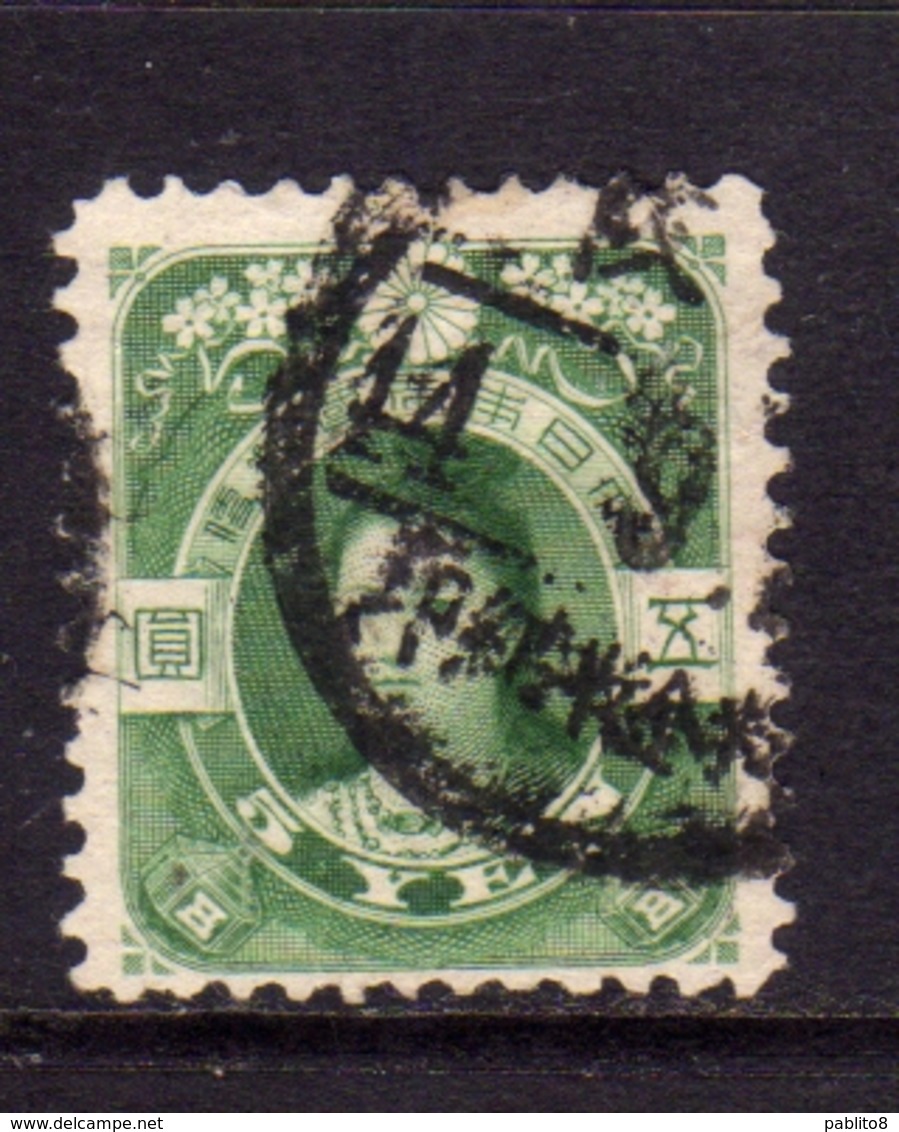 JAPAN NIPPON GIAPPONE JAPON 1908 EMPRESS JINGO IMPERATORE YEN 5y  USATO USED OBLITERE' - Usati