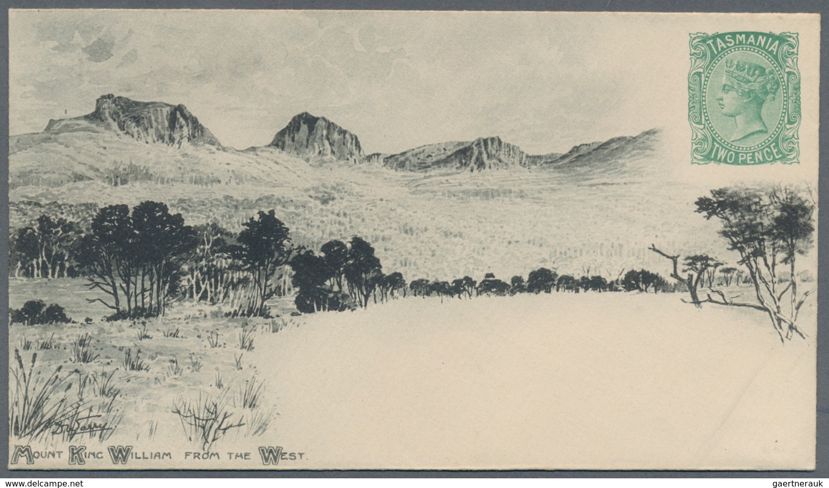 Tasmanien - Ganzsachen: 1898, Pictorial Stat. Envelope QV 2d. Green With Picture On Front 'MOUNT KIN - Brieven En Documenten