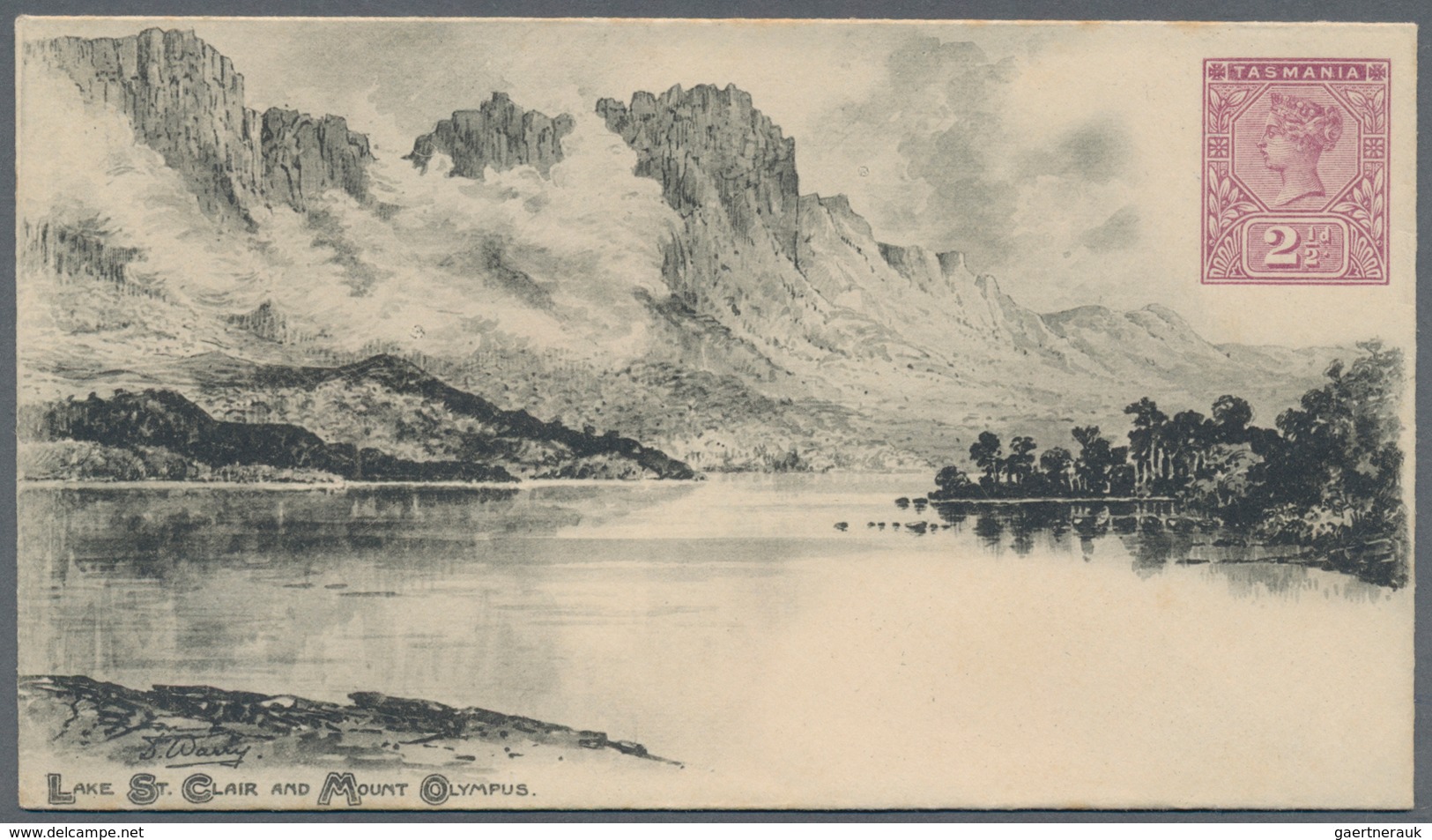Tasmanien - Ganzsachen: 1898, Pictorial Stat. Envelope QV 2½ Red-purple With Picture On Front 'LAKE - Cartas & Documentos