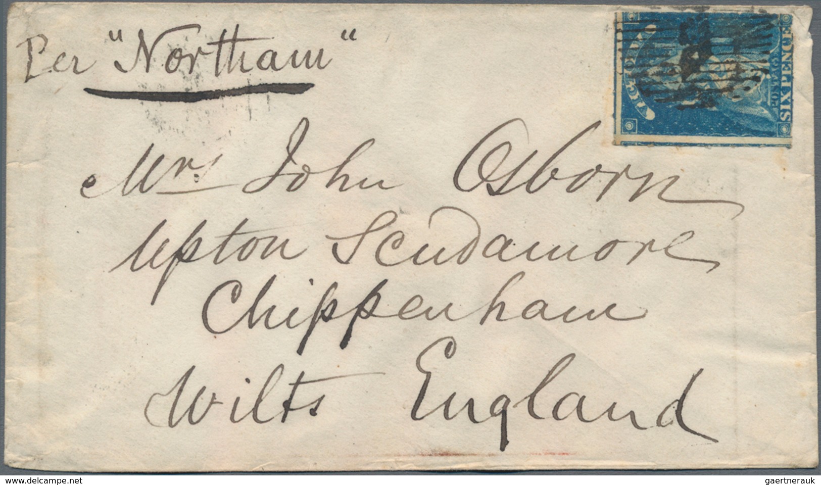 Victoria: 1859, Small Envelope Franked With Rouletted 6 D Victoria Blue Sent From MELBOURNE 16 JY Pe - Covers & Documents